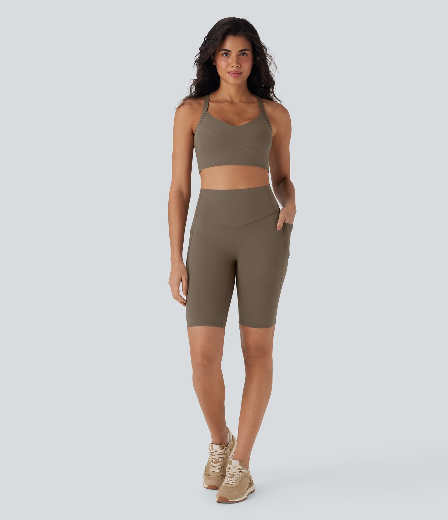 High Waisted Tummy Control Pocket Shaping Training Biker Shorts 9''