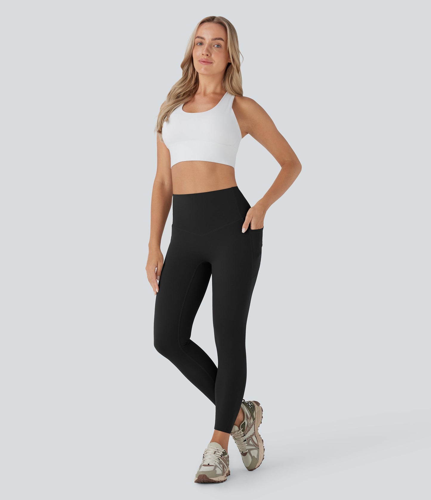 High Waisted Tummy Control Built-in Underwear Anti-Bacterial Shaping 7/8 Workout Leggings with Pockets