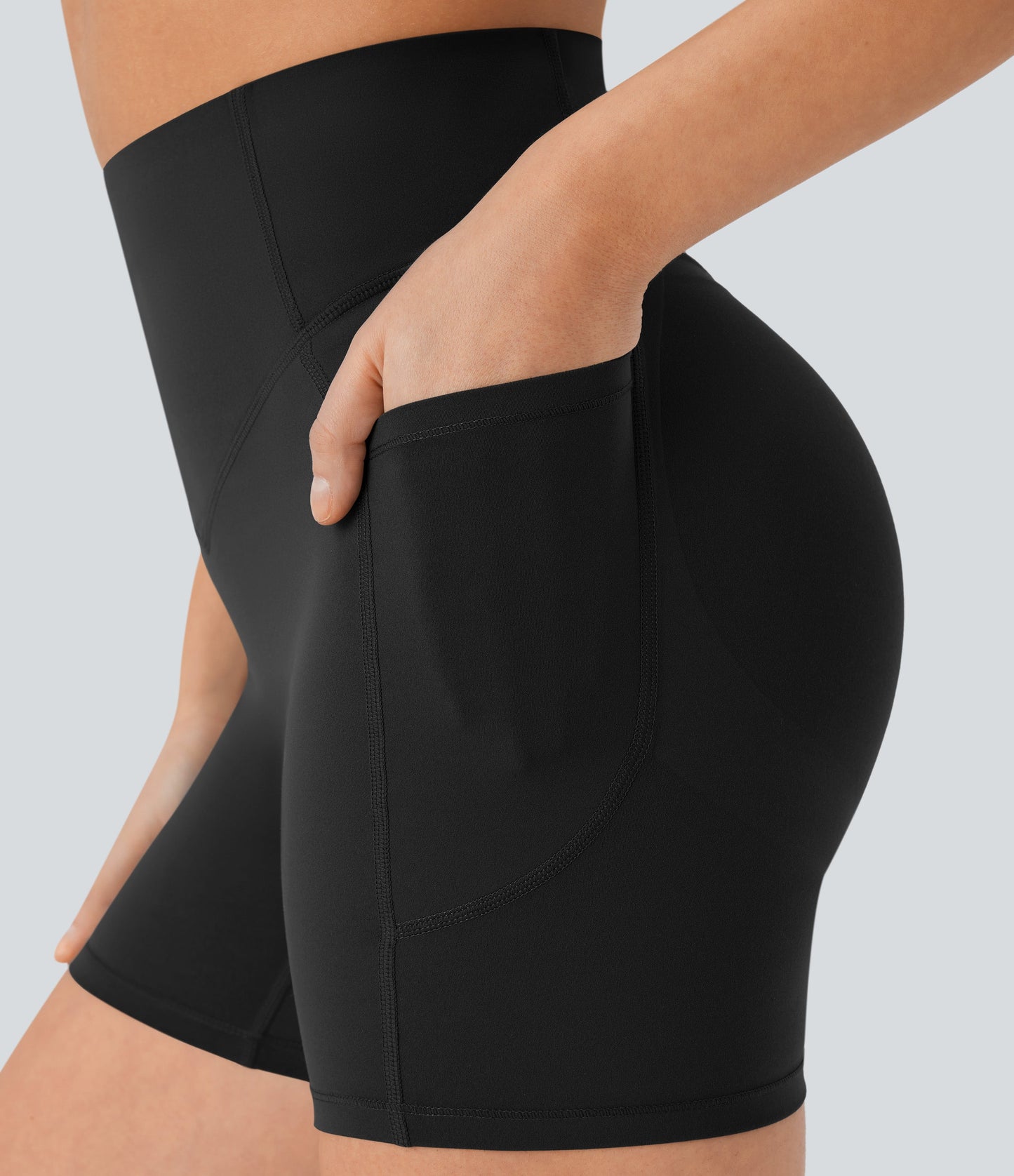 High Waisted Scrunch Butt Lifting Tummy Control Side Pocket Shaping Workout Biker Shorts 5''