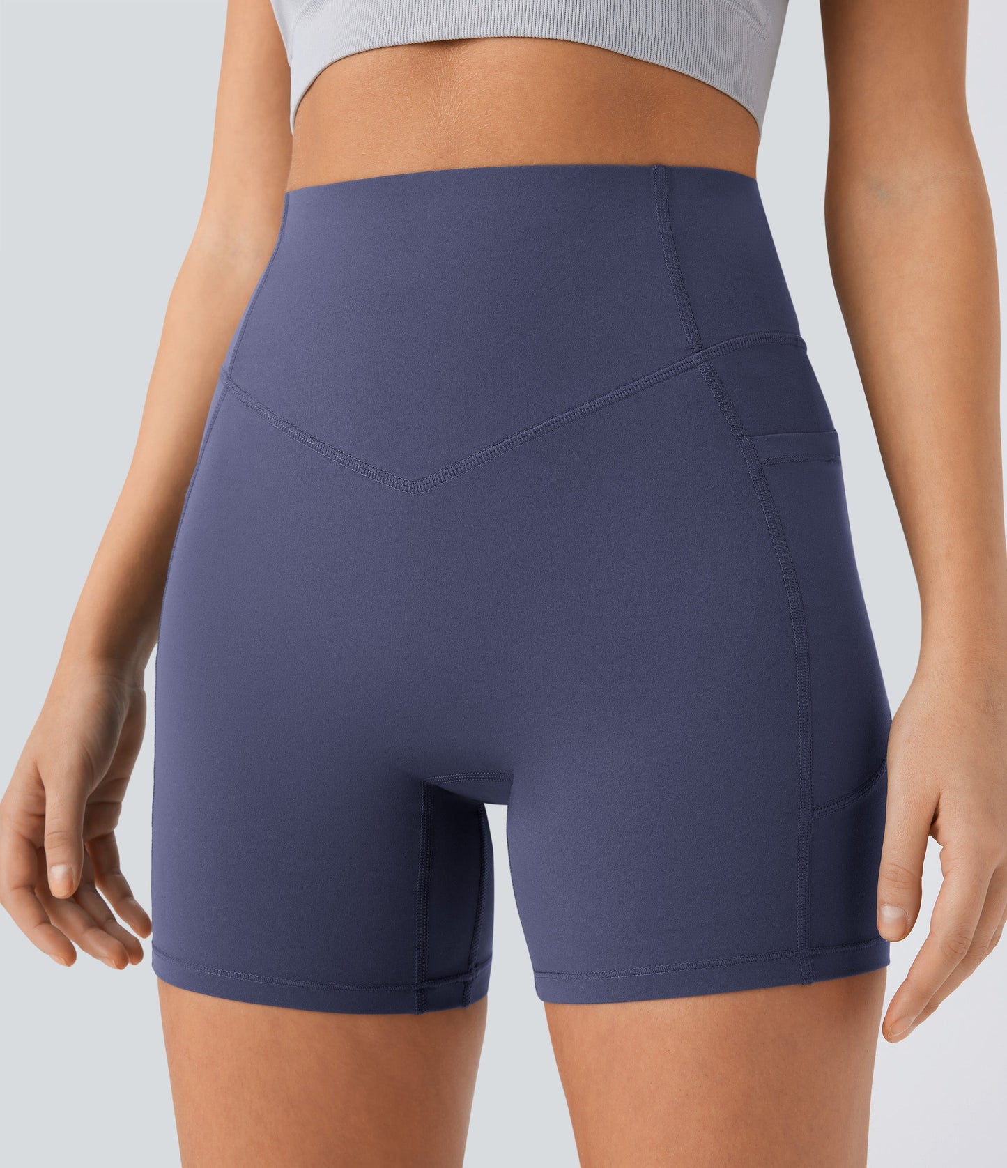 High Waisted Scrunch Butt Lifting Tummy Control Side Pocket Shaping Workout Biker Shorts 5''