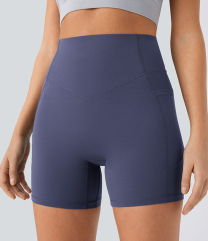 High Waisted Scrunch Butt Lifting Tummy Control Side Pocket Shaping Workout Biker Shorts 5''