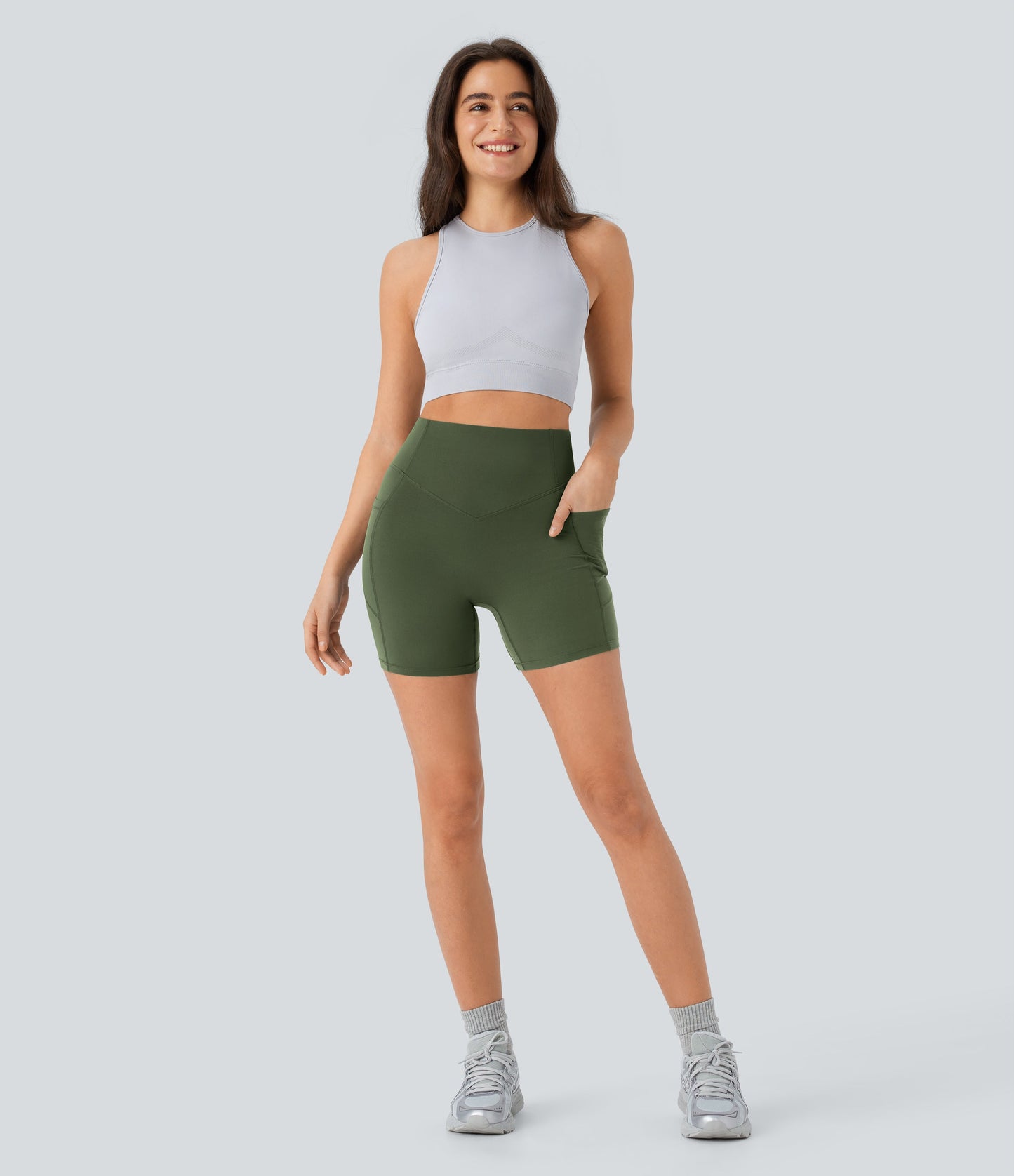 High Waisted Scrunch Butt Lifting Tummy Control Side Pocket Shaping Workout Biker Shorts 5''