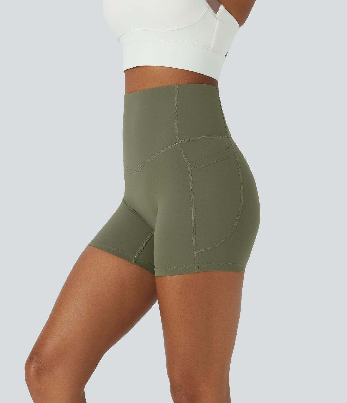 High Waisted Tummy Control Side Pocket Shaping Training Biker Shorts 5''