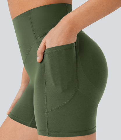 High Waisted Scrunch Butt Lifting Tummy Control Side Pocket Shaping Workout Biker Shorts 5''