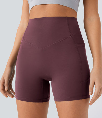 High Waisted Scrunch Butt Lifting Tummy Control Side Pocket Shaping Workout Biker Shorts 5''