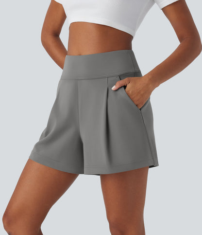 High Waisted Pocket Wide Leg Work Shorts