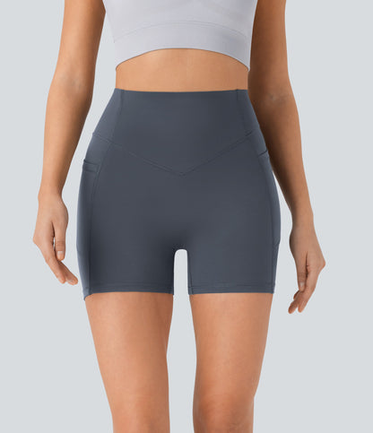High Waisted Scrunch Butt Lifting Tummy Control Side Pocket Shaping Workout Biker Shorts 5''