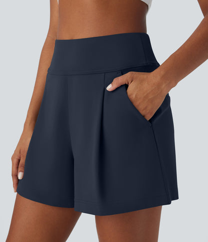 High Waisted Pocket Wide Leg Work Shorts