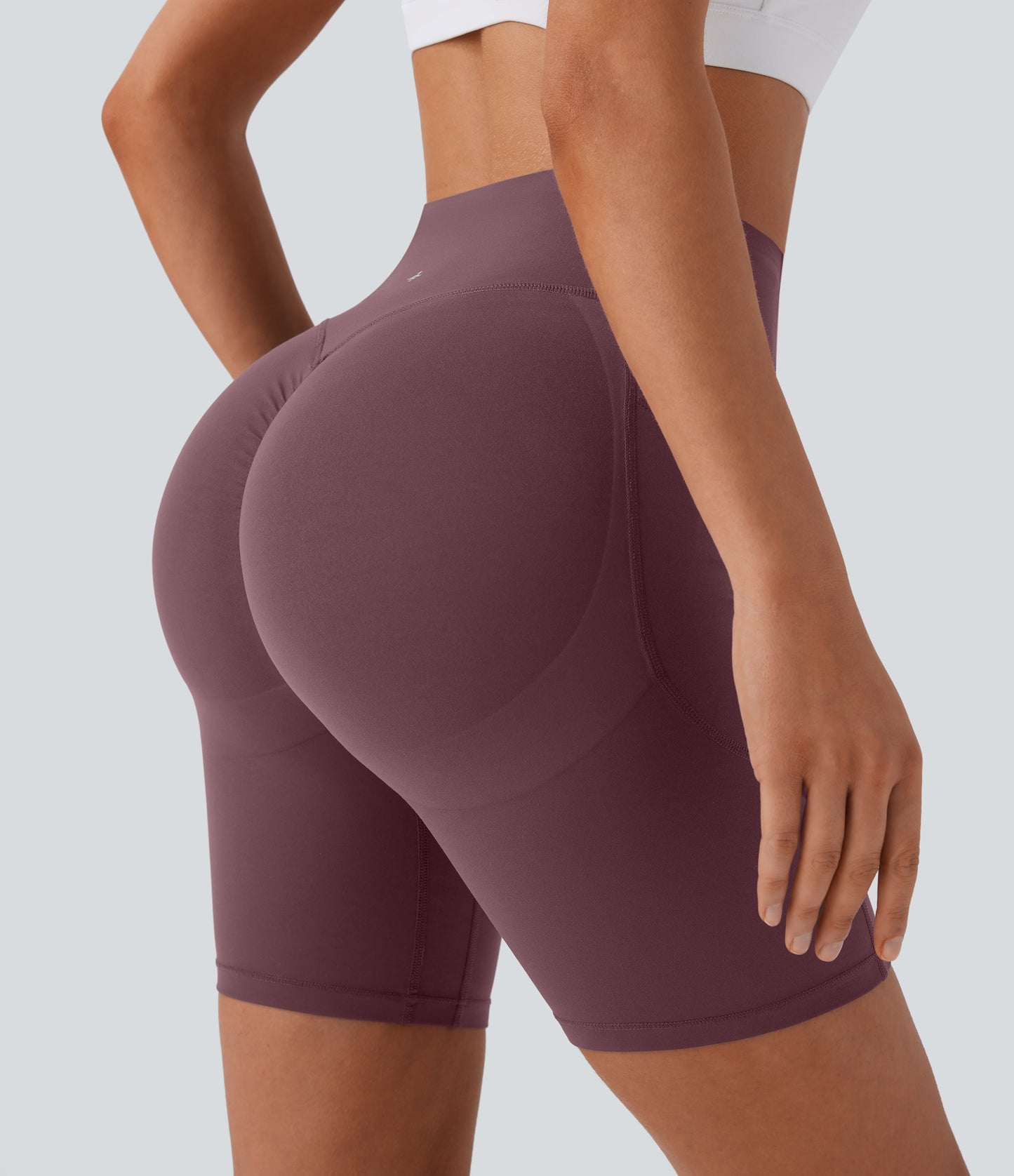 High Waisted Scrunch Butt Lifting Tummy Control Side Pocket Shaping Workout Biker Shorts 7''