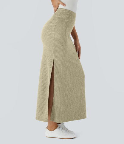 High Waisted Hem A Line Maxi Casual Skirt