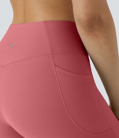 High Waisted Crossover Pocket Yoga Biker Shorts 7"-UPF50+