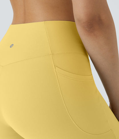 High Waisted Crossover Pocket Yoga Biker Shorts 7"-UPF50+