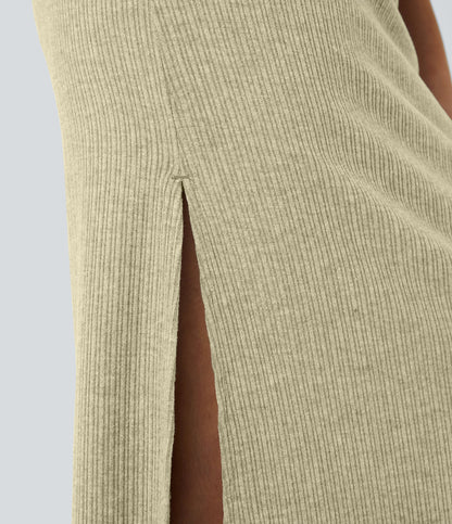 High Waisted Hem A Line Maxi Casual Skirt