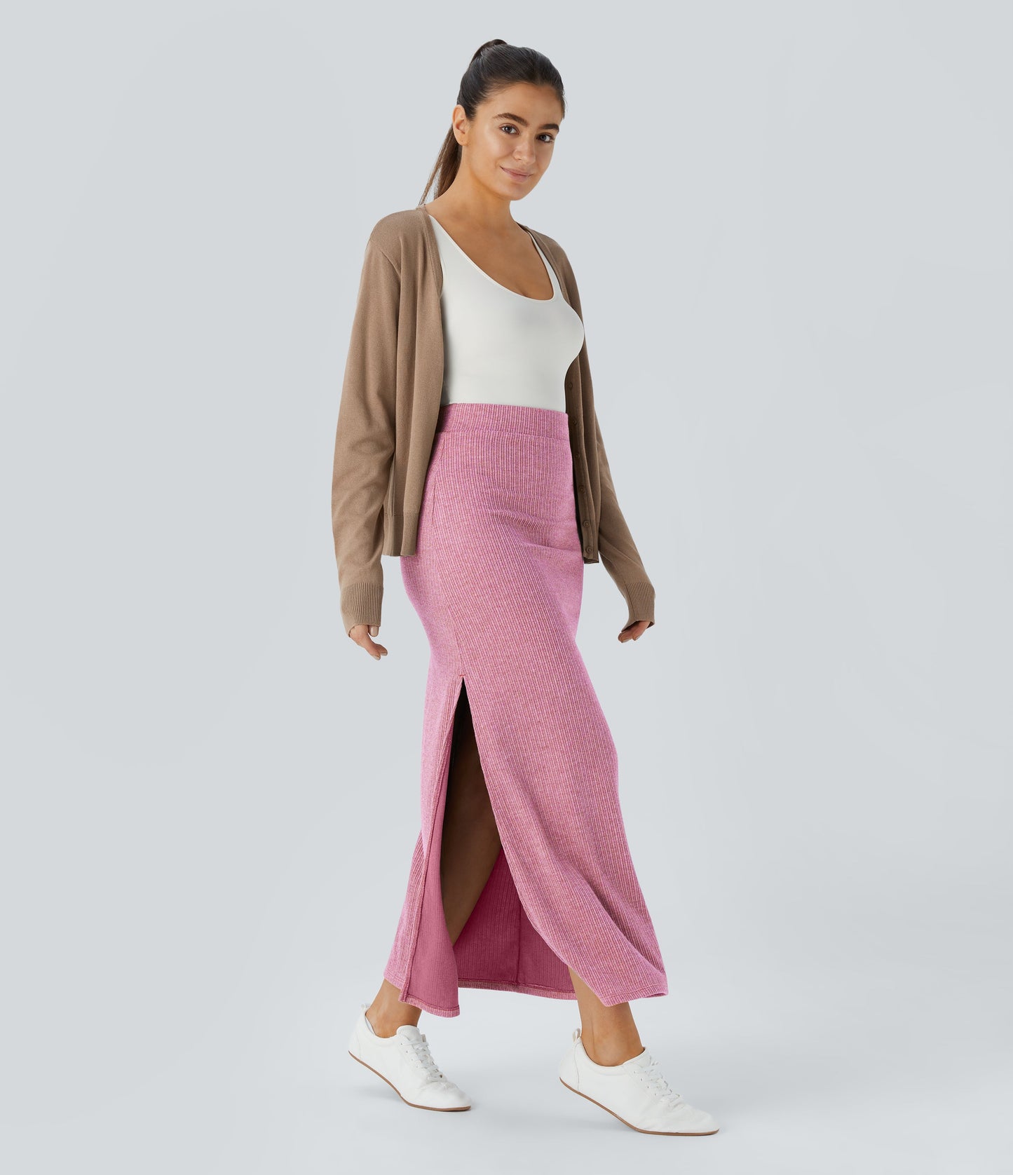 High Waisted Hem A Line Maxi Casual Skirt