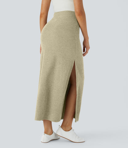 High Waisted Hem A Line Maxi Casual Skirt