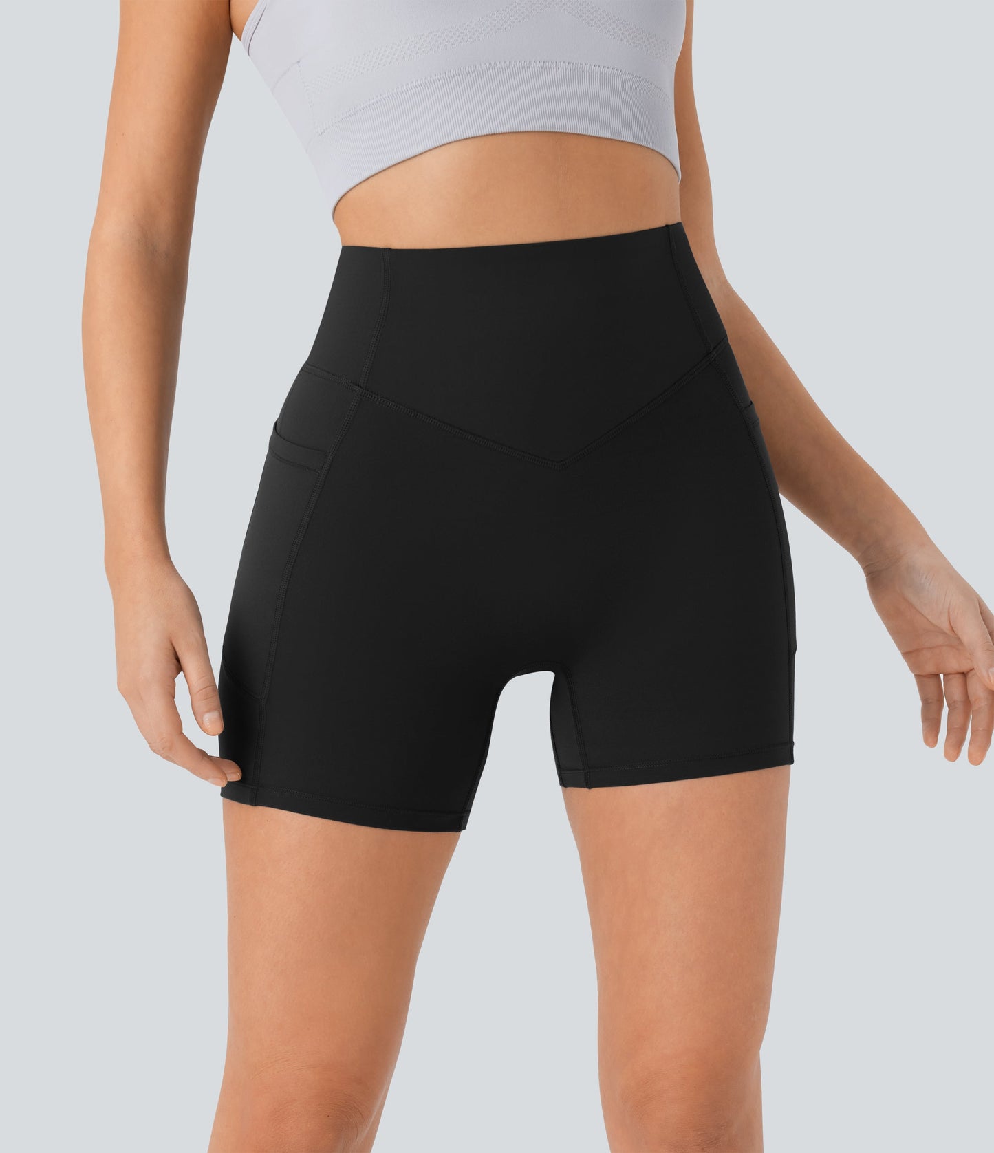 High Waisted Scrunch Butt Lifting Tummy Control Side Pocket Shaping Workout Biker Shorts 5''