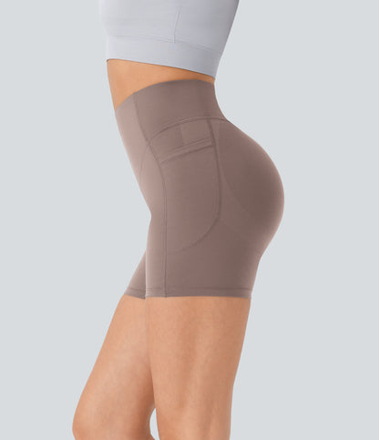 High Waisted Scrunch Butt Lifting Tummy Control Side Pocket Shaping Workout Biker Shorts 5''