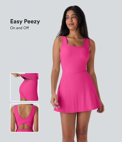 U Neck 2-in-1 Pocket Mini Cool Touch Dance Active Dress-Easy Peezy