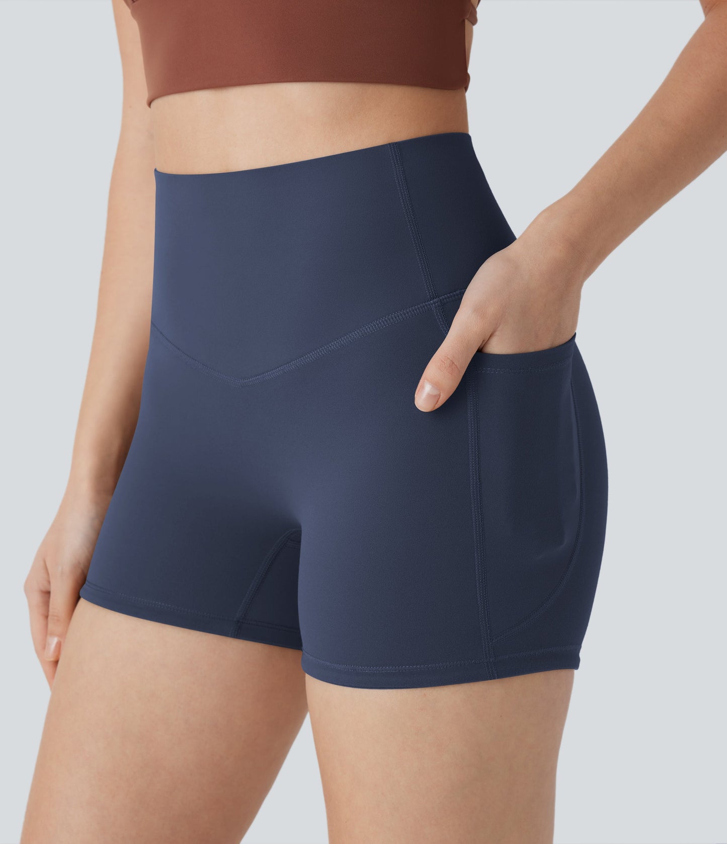High Waisted Tummy Control Pocket Shaping Training Biker Shorts 3''
