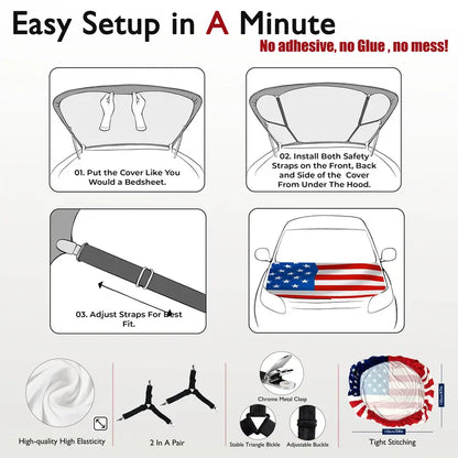 Hot Sale🎉4th Of July Flash Sale 65K+🔥American Car Hood Flag🦅No Glue No Tools🚗 Install in 1 Minute