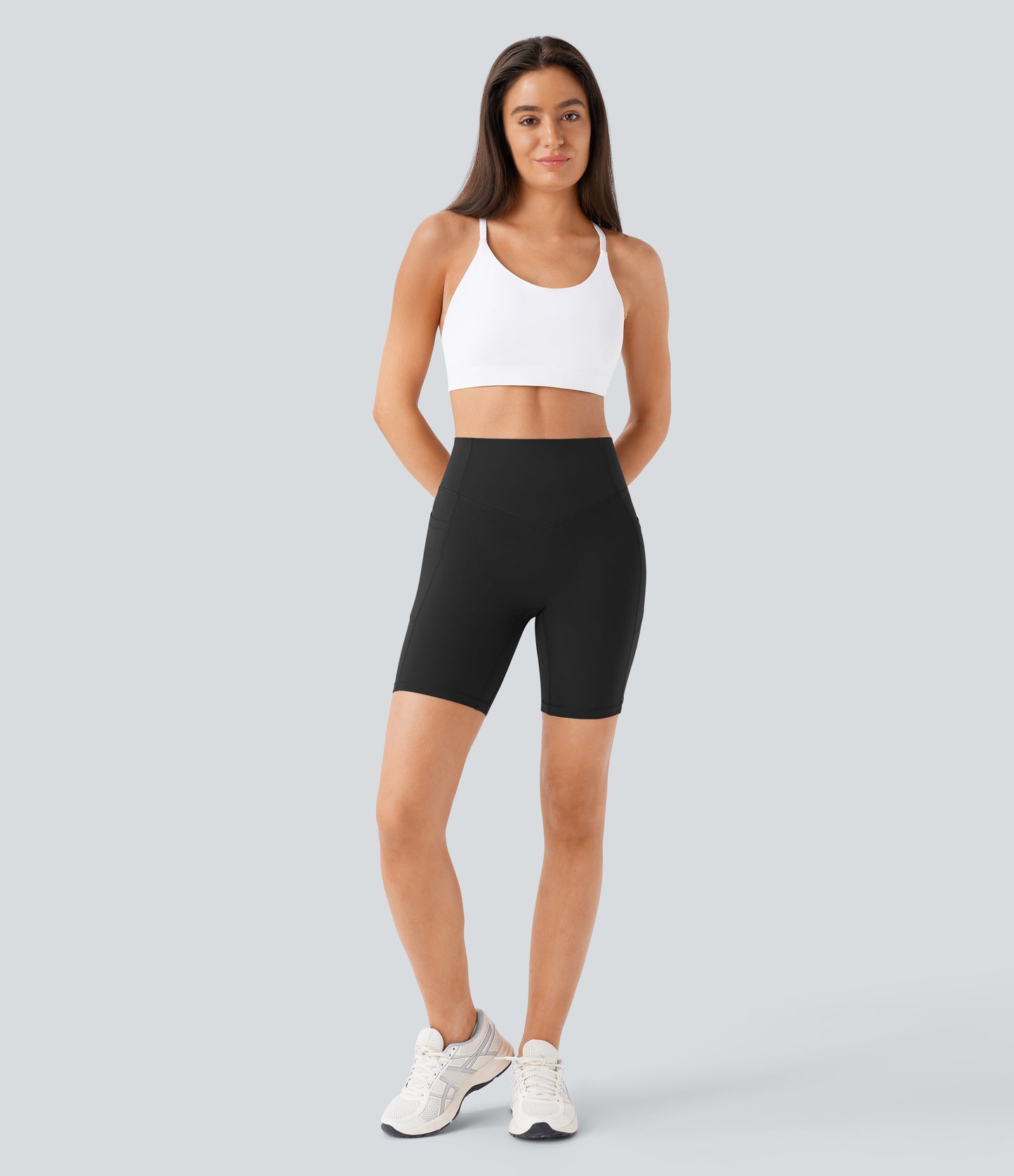 High Waisted Scrunch Butt Lifting Tummy Control Side Pocket Shaping Workout Biker Shorts 7''