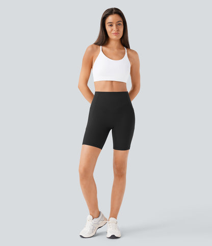 High Waisted Scrunch Butt Lifting Tummy Control Side Pocket Shaping Workout Biker Shorts 7''