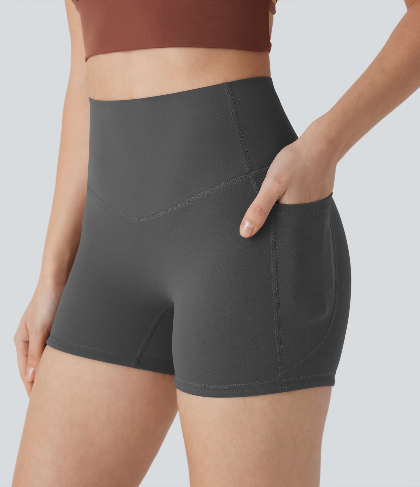 High Waisted Tummy Control Pocket Shaping Training Biker Shorts 3''