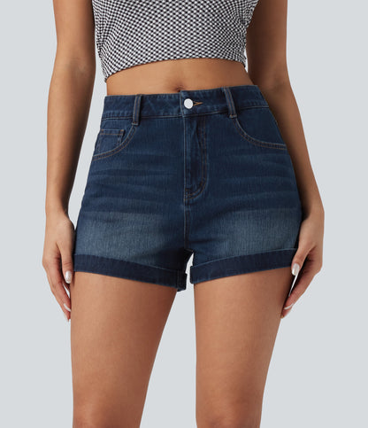 Mid Rise Zipper Pockets Denim Casual Shorts 3''
