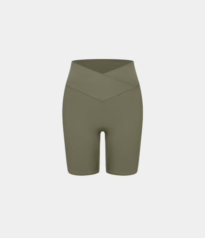High Waisted Crossover Pocket Yoga Biker Shorts 7"-UPF50+