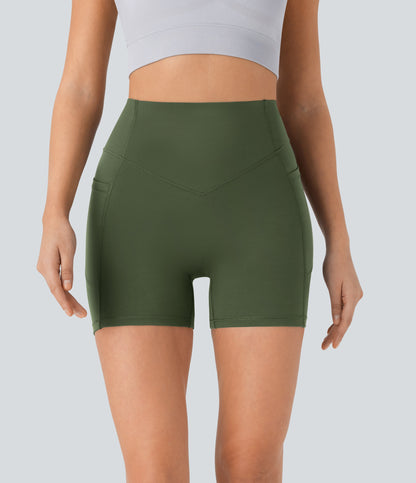 High Waisted Scrunch Butt Lifting Tummy Control Side Pocket Shaping Workout Biker Shorts 5''