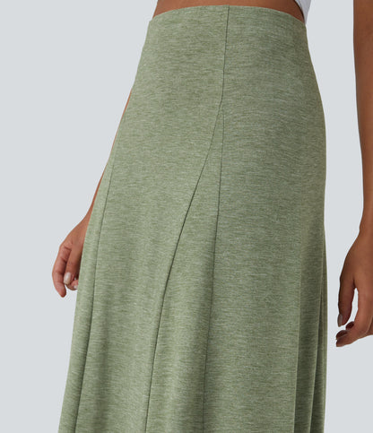 High Waisted Side Zipper Maxi Casual Flare Skirt