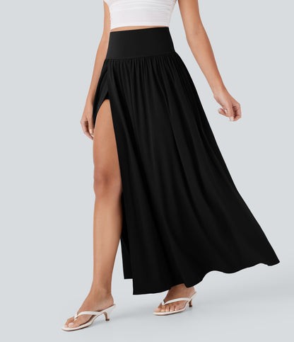 High Waisted Tummy Control 2-in-1 Flowy Quick Dry Maxi Skirt