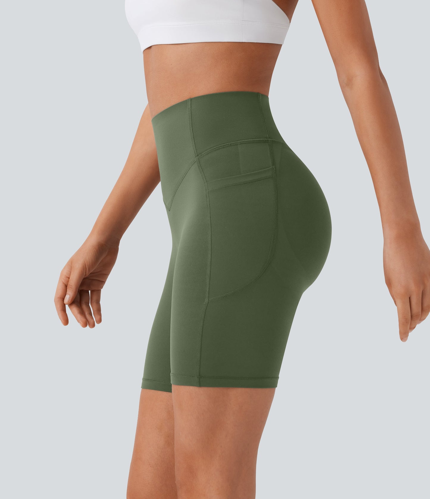 High Waisted Scrunch Butt Lifting Tummy Control Side Pocket Shaping Workout Biker Shorts 7''