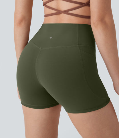 High Waisted Tummy Control Pocket Shaping Training Biker Shorts 3''
