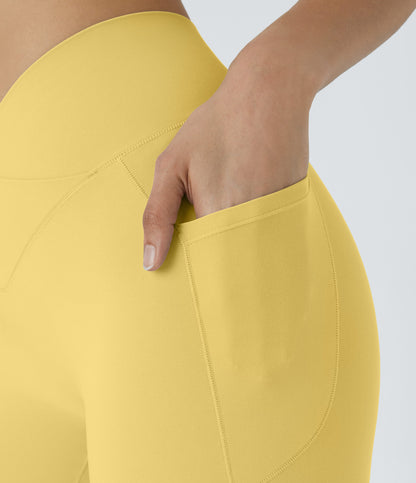 High Waisted Crossover Pocket Yoga Biker Shorts 7"-UPF50+