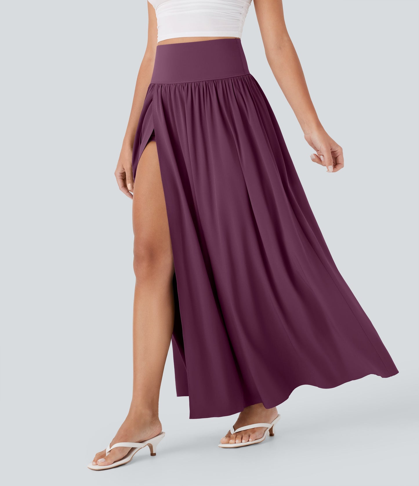 High Waisted Tummy Control 2-in-1 Flowy Quick Dry Maxi Skirt