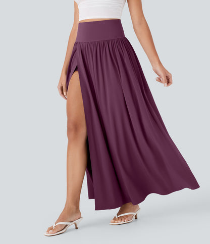 High Waisted Tummy Control 2-in-1 Flowy Quick Dry Maxi Skirt