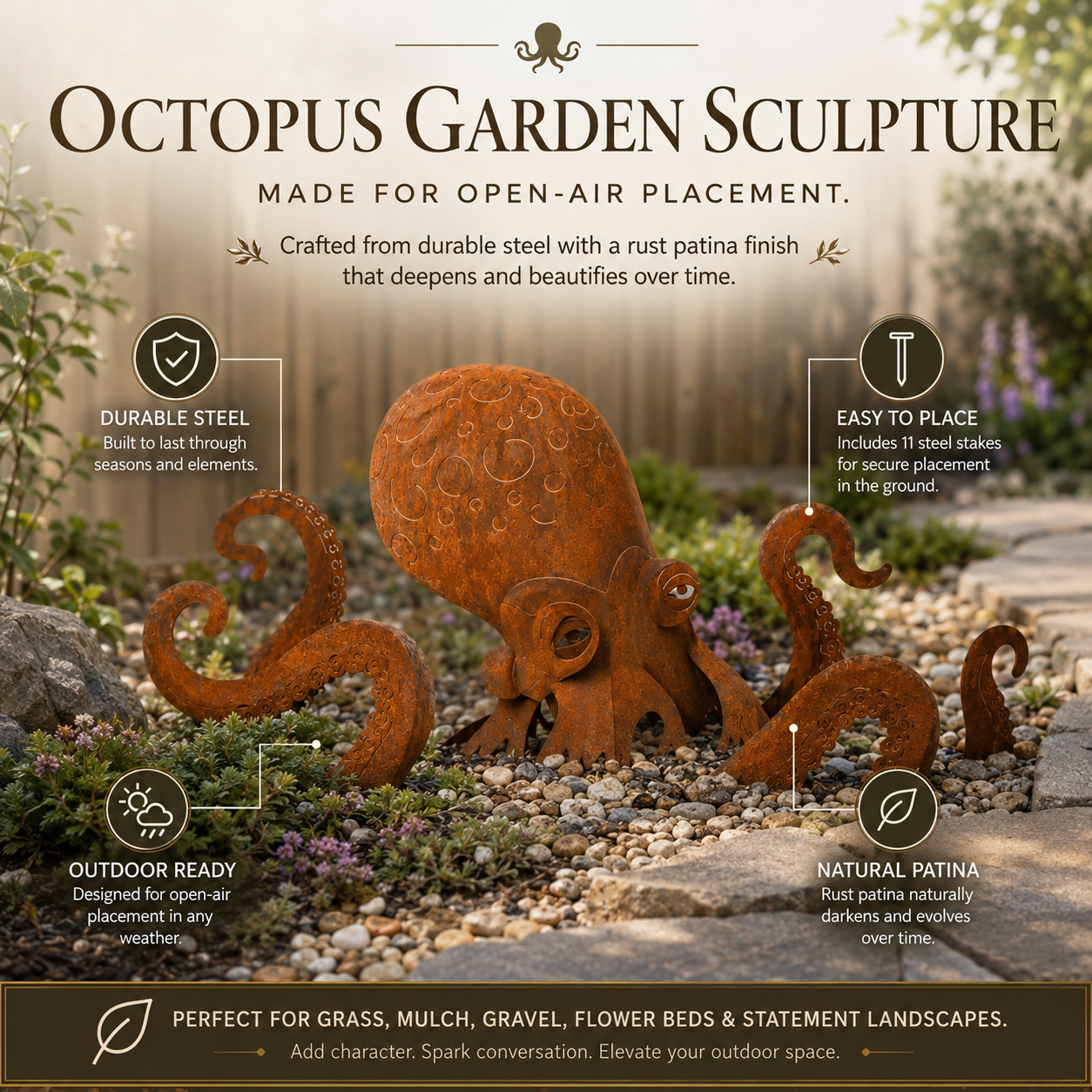 🔥Last Day 50% OFF🔥- 🐙Rust Patina Giant Squid Garden Sculpture