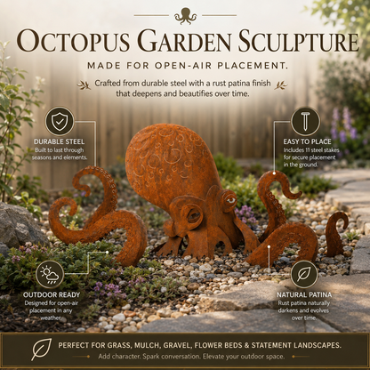 🔥Last Day 50% OFF🔥- 🐙Rust Patina Giant Squid Garden Sculpture