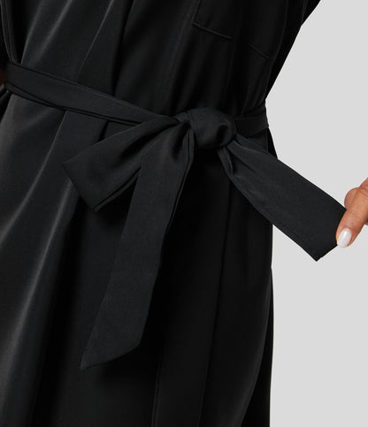 Roll Up Sleeve Belted Relaxed Work Shirt Dress