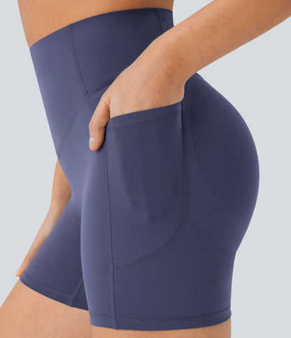 High Waisted Scrunch Butt Lifting Tummy Control Side Pocket Shaping Workout Biker Shorts 5''