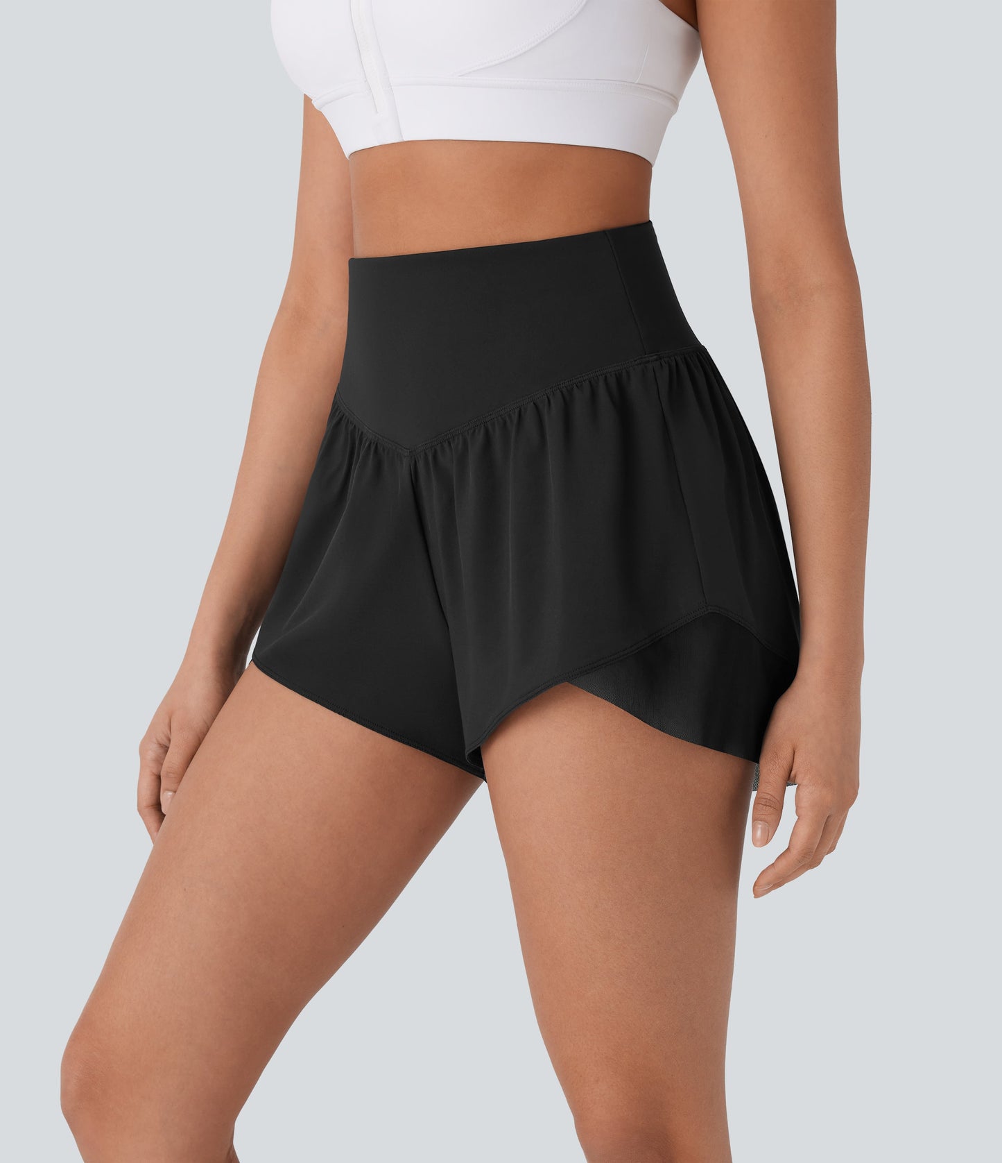 High Waisted Pocket Crossover Hem Quick Dry Yoga Shorts