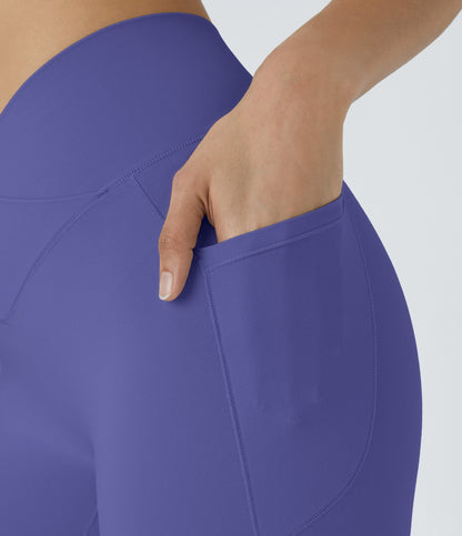 High Waisted Crossover Pocket Yoga Biker Shorts 7"-UPF50+