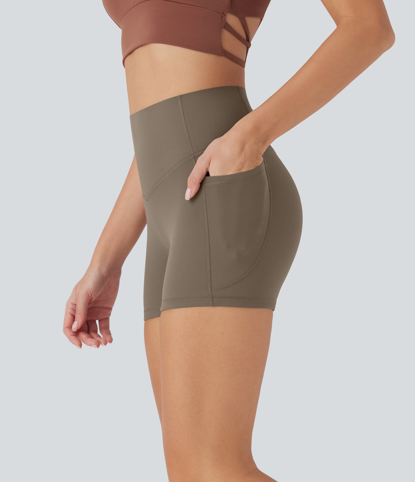 High Waisted Tummy Control Pocket Shaping Training Biker Shorts 3''