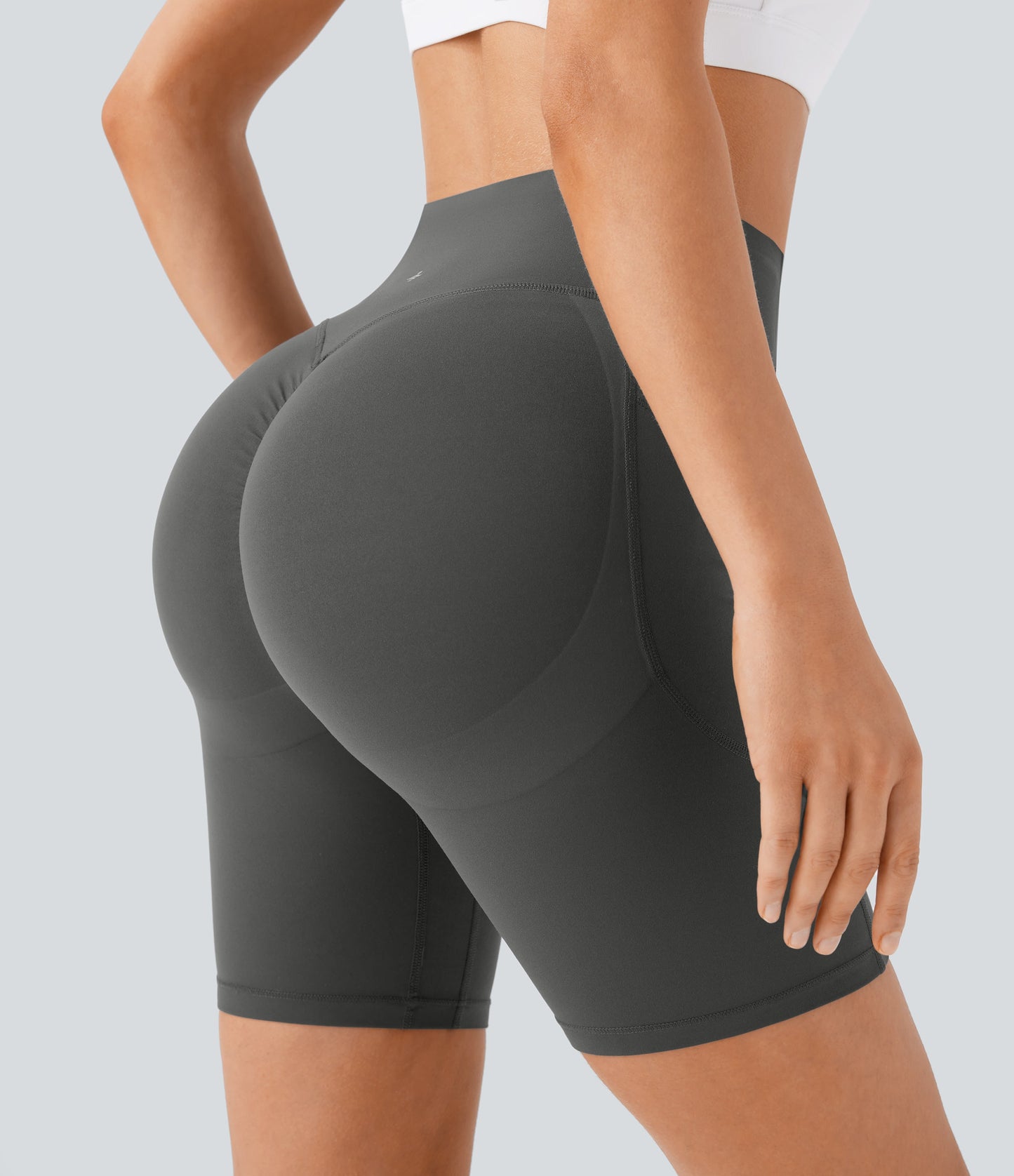 High Waisted Scrunch Butt Lifting Tummy Control Side Pocket Shaping Workout Biker Shorts 7''