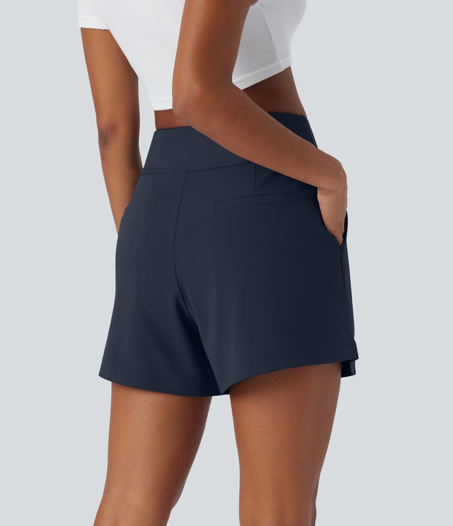 High Waisted Pocket Wide Leg Work Shorts