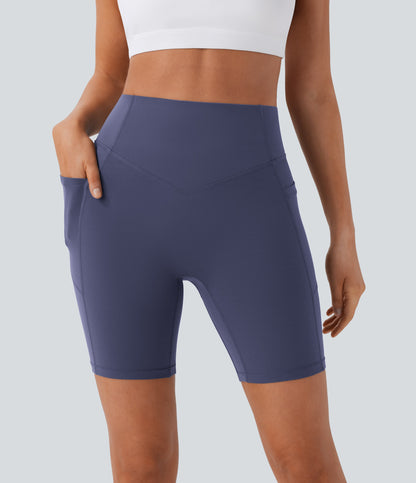 High Waisted Scrunch Butt Lifting Tummy Control Side Pocket Shaping Workout Biker Shorts 7''