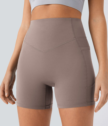 High Waisted Scrunch Butt Lifting Tummy Control Side Pocket Shaping Workout Biker Shorts 5''