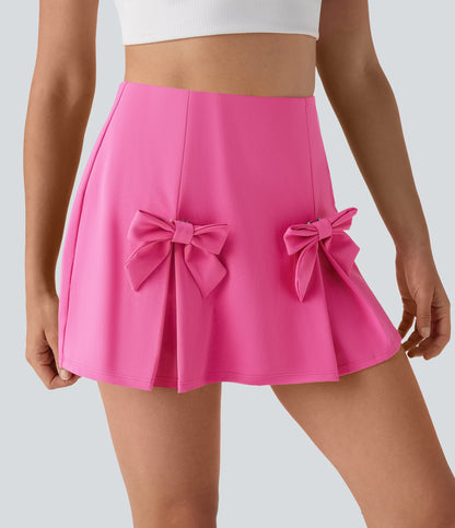 QuickDry High Waisted Tummy Control Removable Bow Casual Skirt with Built-in Shapewear Shorts