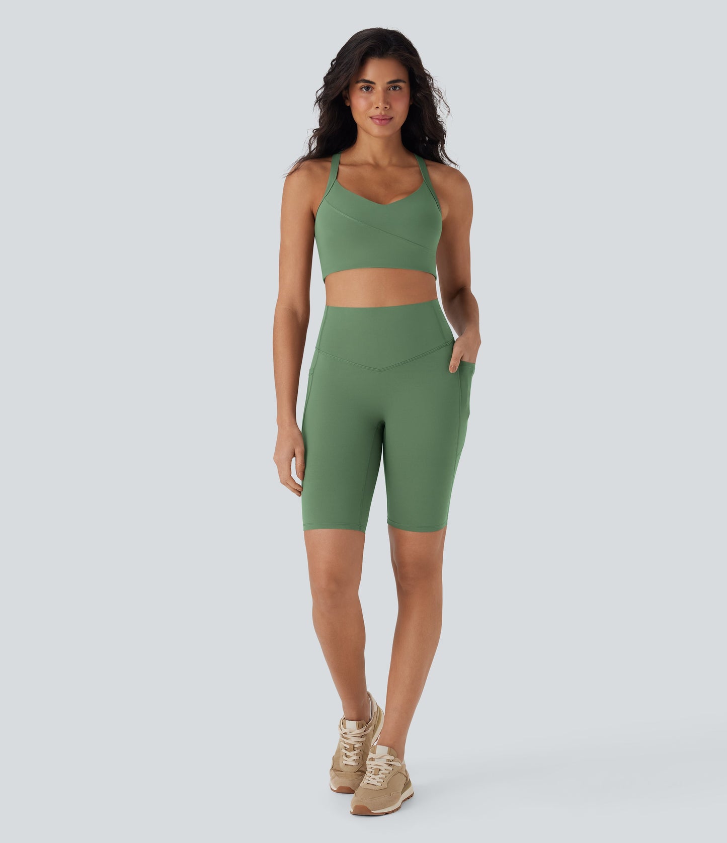 High Waisted Tummy Control Pocket Shaping Training Biker Shorts 9''
